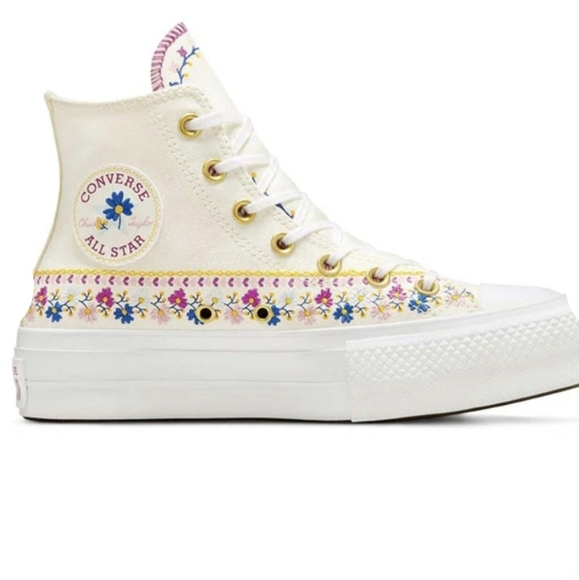 Converse Shoes - Converse White Floral Embroidered High Top Sneakers